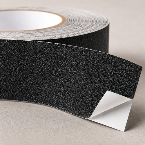 Black antislip tape mat from STAALFABRIQ, 5 meters, designed for stairs, with textured surface for added grip and safety.