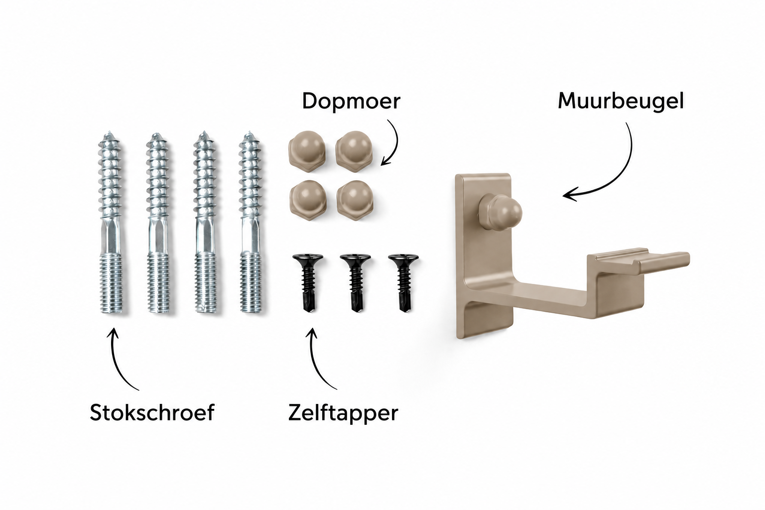STAALFABRIQ greige oval seamless stainless steel handrail support with RAL1019 mounting set and hardware.