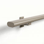 Ovaal-shaped greige stainless steel stair railing trapleuning with seamless finish, measuring 48x20mm, by STAALFABRIQ.