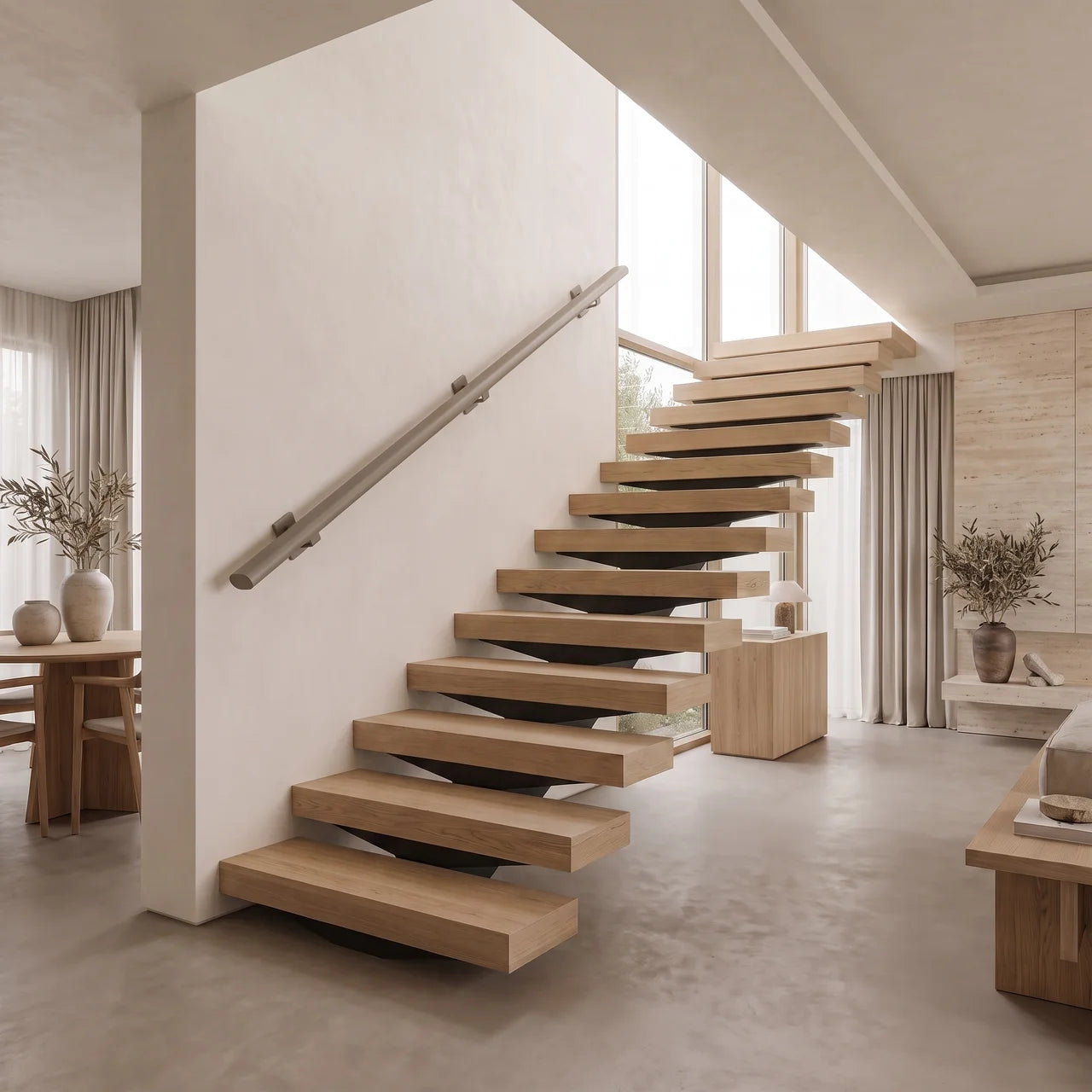 Stalen trapleuning in greige oval naadloos, 48x20mm, by STAALFABRIQ, showing smooth finish and modern design for staircase railing.