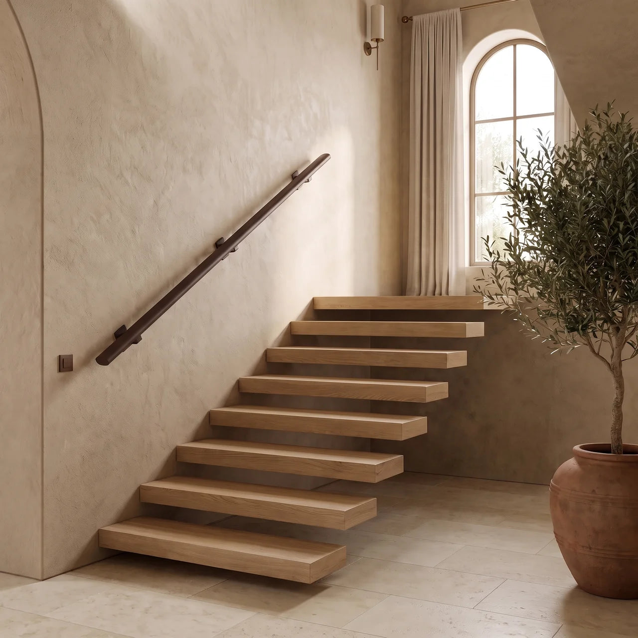Ovale terra brown stainless steel stair railing trapleuning with seamless design, measuring 48x20mm by STAALFABRIQ