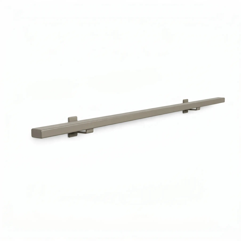 Stalen trapleuning in greige color, rectangular shape, seamless design, 40x20mm, by STAALFABRIQ, shown in RAL1019 finish.