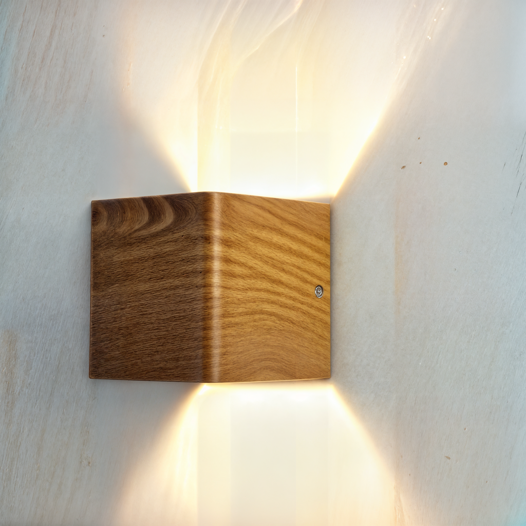 Scandinavische wandlamp met houtlook - Moderne LED-wandlamp, warm wit/wit, aluminium, bedraad, opbouwmontage 3