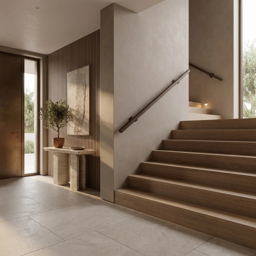 Square Terra Brown stair railing by STAALFABRIQ featuring seamless 30x30mm stainless steel design