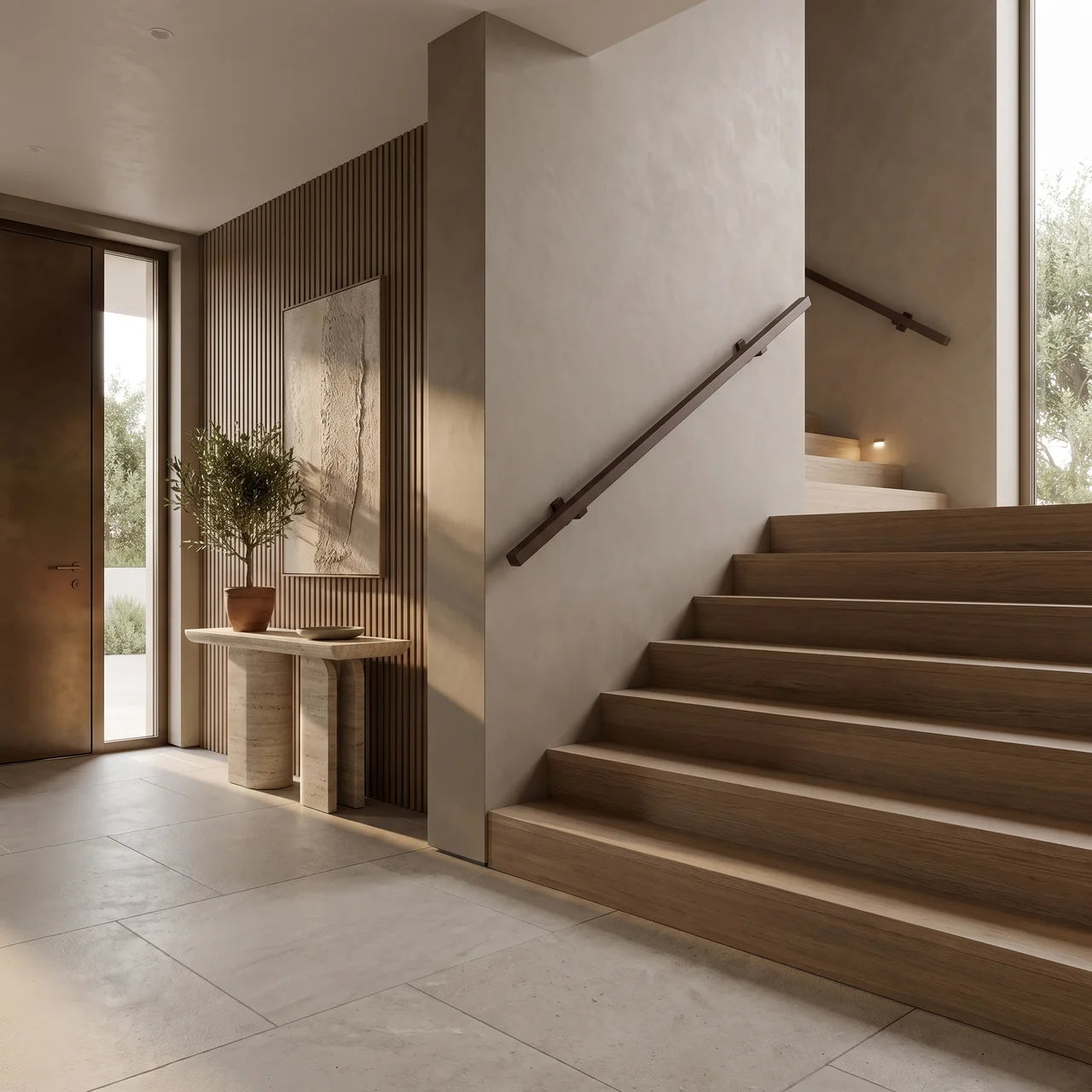 Square Terra Brown stair railing by STAALFABRIQ featuring seamless 30x30mm stainless steel design