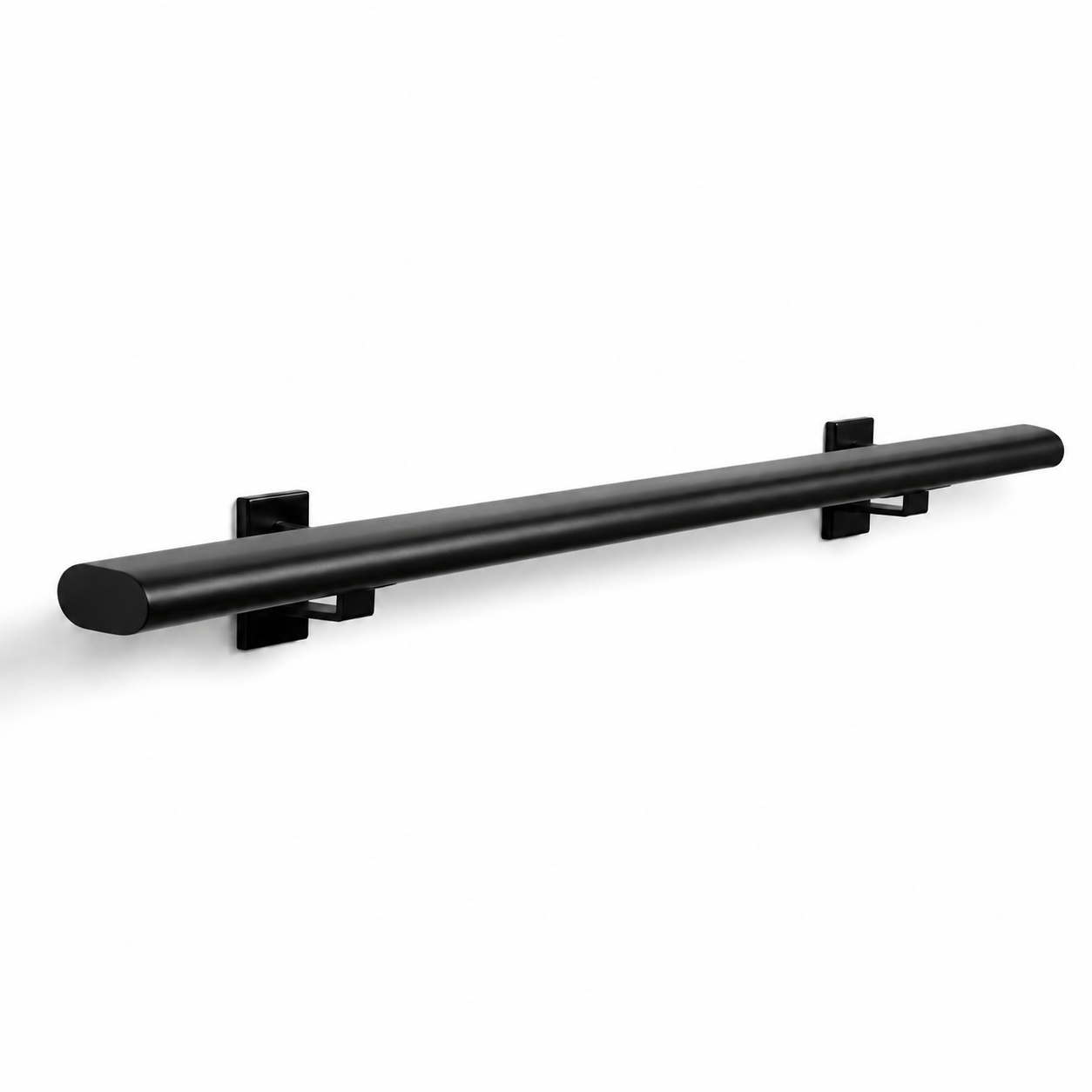 Black oval seamless steel handrail trapleuning with 48x20mm dimensions, featuring a sleek and modern design by STAALFABRIQ.