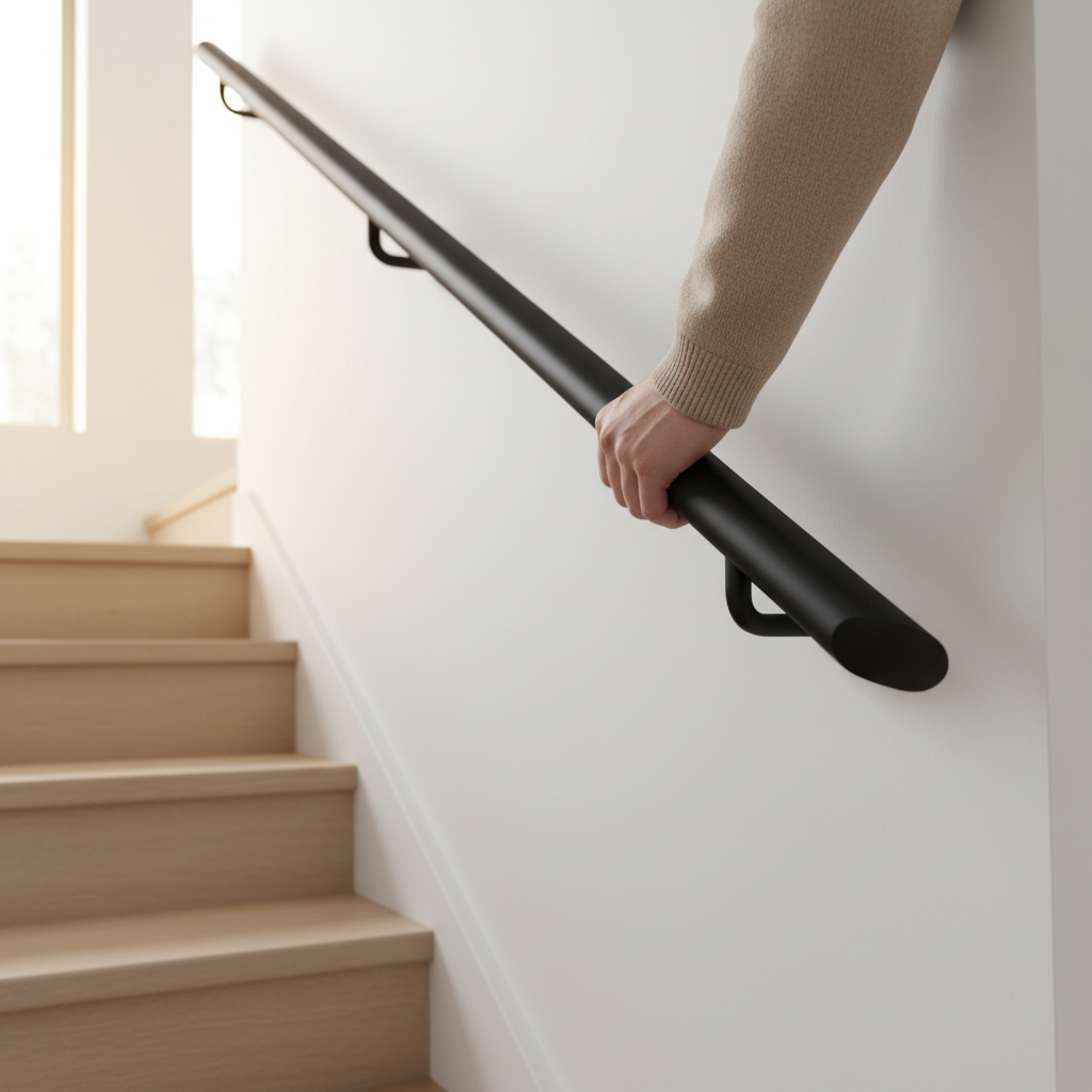 Staalfabriq - Stalen Trapleuning Zwart Ovaal Ø 48x20mm - inclusief Steunen / Leuninghouders