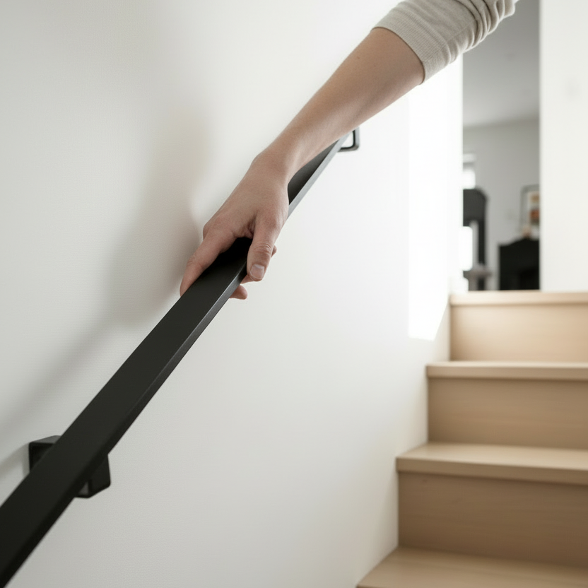 Staalfabriq - Stalen Trapleuning Zwart Rechthoek 40x20mm - inclusief Steunen / Leuninghouders