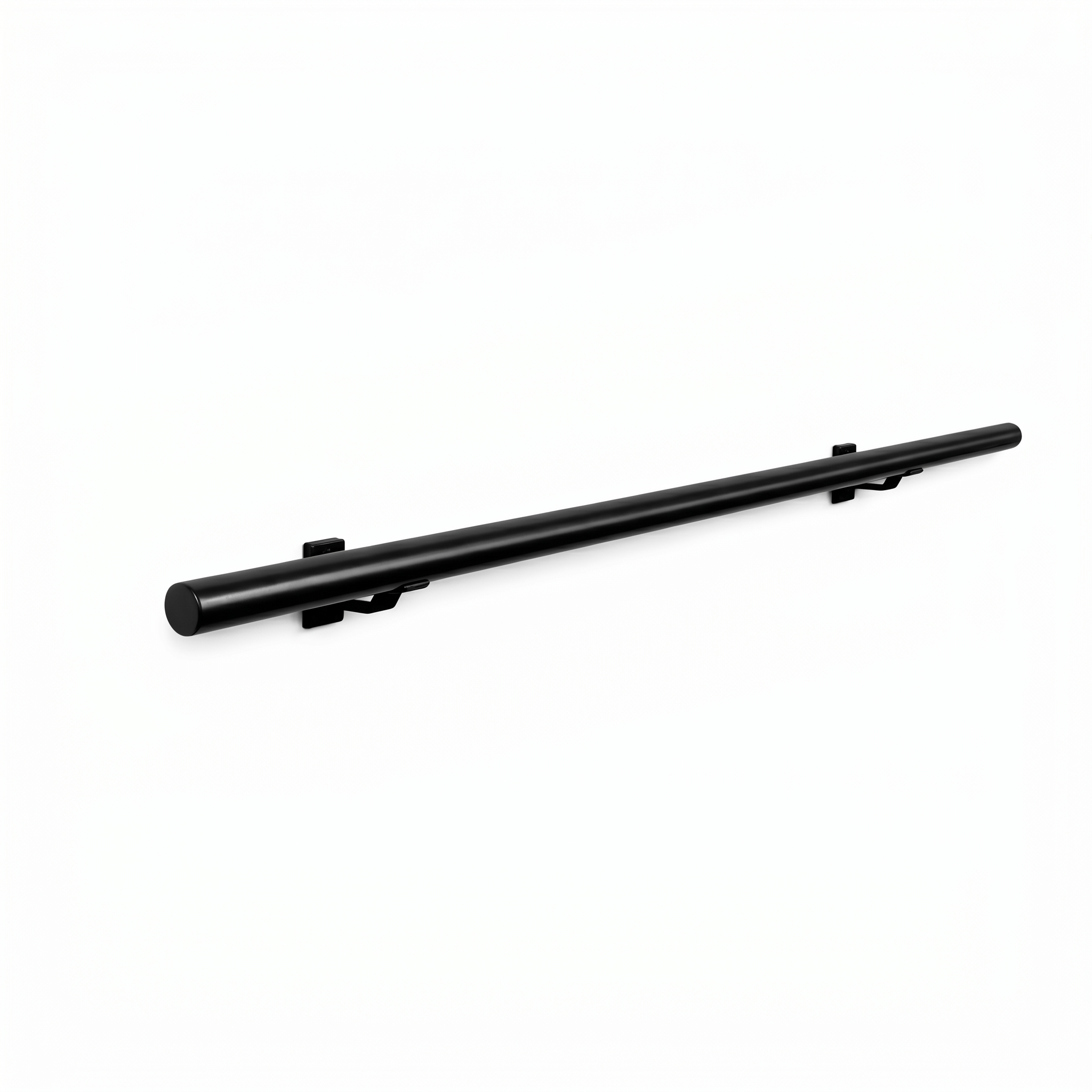 Black round seamless 30mm stainless steel stair railing from STAALFABRIQ, featuring a sleek, modern design.